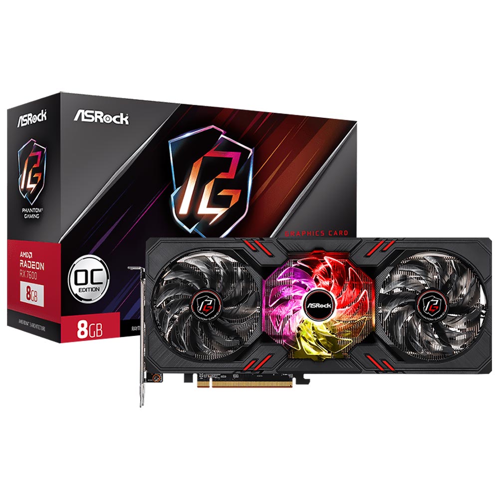 Placa de Video Asrock Radeon RX 7600 Phantom Gaming OC 8GB GDDR6